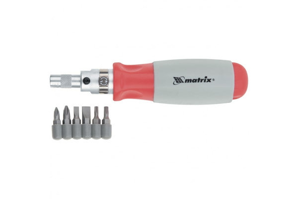 Реверсивная отвертка с набором бит 6 шт MATRIX 11549