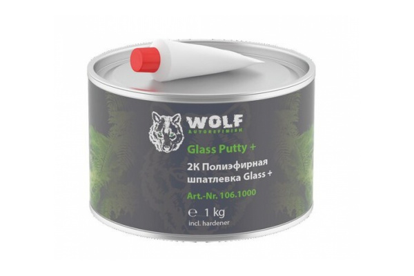 2K полиэфирная шпатлевка Glass+ 1 кг с отвердителем Wolf 106.1000