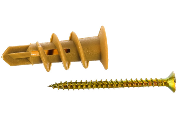 Нейлоновый дюбель Зубр МАСТЕР тип Дрива со сверлом, для гипсокартона, с оцинкованным саморезом, 33 мм, 4 шт 4-301266