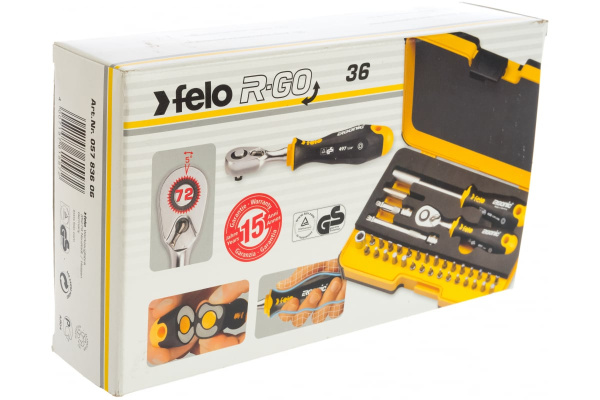 Набор бит Felo ERGONIC SL/HEX/PH/PZ/Tx/SQ/SPANNER/BH/MS с трещоткой и отвертка с держателем бит в кейсе, 36 шт 05783606