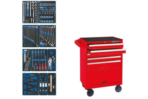 Набор инструментов KING TONY "FOCUS" в красной тележке, 188 предметов 934-188MRV