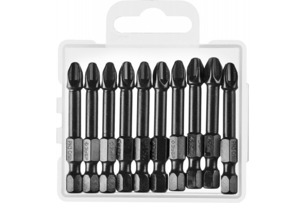 Биты ПРОФИ Зубр, тип хвостовика E 1/4", PH3, 50 мм, 10 шт. 26021-3-50-S10