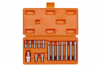 Набор бит вставок TORX (3/8", 30 мм и 75 мм, адаптер для бит 1/2" DR, 15 шт., в кейсе) Airline AT-B-21