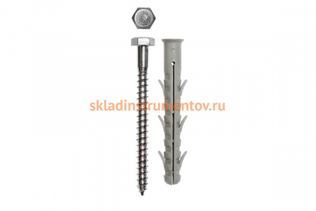 Рамный дюбель Зубр нейлоновый, оцинкованный шуруп, шестигранная головка, ТФ 6, 10x115мм, 5шт 4-301476-10-115