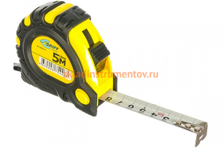 Рулетка 5мх19мм с 3 фиксаторами, в обрезиненном корпусе GRIFF d135012