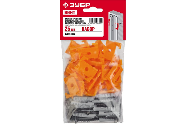 Набор ЗУБР Винт-Н25 СКШМ в комплекте с дюбелем и саморезом, 25 шт 30955-Н25
