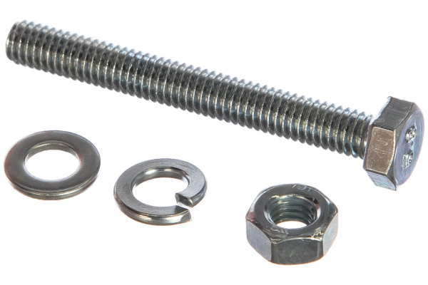 Болт с шестигранной головкой в комплекте с гайкой, шайбой, шайбой пружинной, ЗУБР, МАСТЕР, 303436-06-050