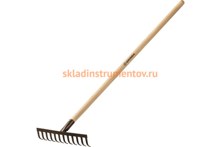Садовые грабли с деревянным черенком GRINDA 12 прямых зубьев, 310х80х1300 мм 39583-12