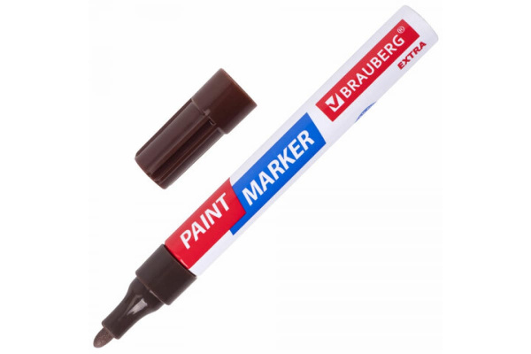 Лаковый маркер-краска BRAUBERG EXTRA paint marker 4 мм, коричневый, улучшенная нитро-основа, 151987