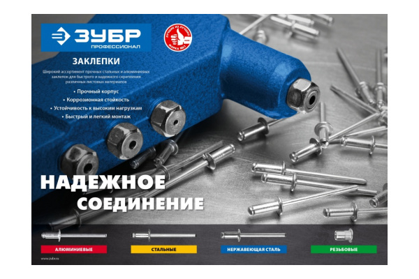 Заклепки стальные Профессионал (250 шт; 6.4х22 мм) Зубр 31312-64-22