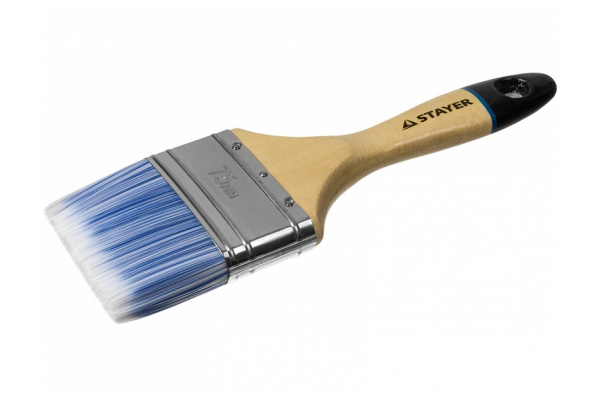 Кисть для воднодисперсионных и акриловых ЛКМ STAYER EURO АQUA плоская, искусственная щетина, деревянная ручка, 3/75мм 01062-075