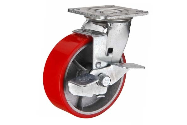 Колесо большегрузное полиуретановое поворотное с тормозом SCPB80 200 мм MFK-TORG 1044200