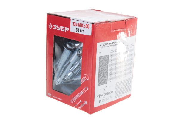 Анкер для пустотелых материалов Зубр МОЛЛИ 13 мм х M8 x 80 мм, 35 шт, оцинкованный 302472-08-080