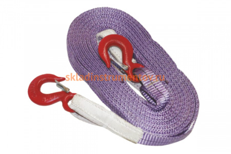 Буксировочный ремень ПКФ Строп SZ043966 4 т, L=5,0 м, 30 мм, в 1 слой, с двумя крюками (1,0 т, 320А)