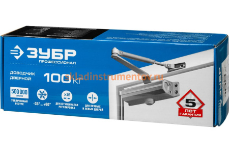 Дверной доводчик ЗУБР ПРОФЕССИОНАЛ для дверей массой до 100 кг, цвет белый 37911-100