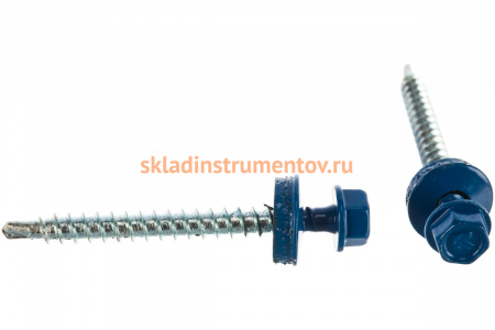 Саморезы Зубр для крепления кровельных материалов к деревянной обрешетки, цвет RAL 5005 синий насыщенный, оцинкованный, 4,8x50мм, 1200шт 4-300310-48-050-5005