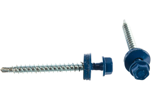 Саморезы Зубр для крепления кровельных материалов к деревянной обрешетки, цвет RAL 5005 синий насыщенный, оцинкованный, 4,8x50мм, 1200шт 4-300310-48-050-5005