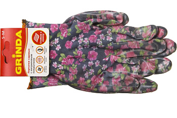 Садовые перчатки с прозрачным нитриловым покрытием Grinda черные, р. S-M 11297-S