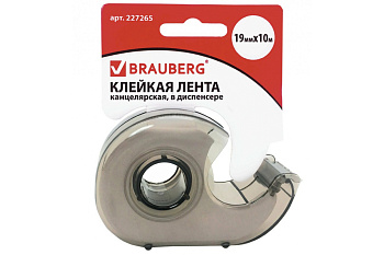 Клейкая лента в тонированном сером диспенсере BRAUBERG 19 мм х 10 м 227265