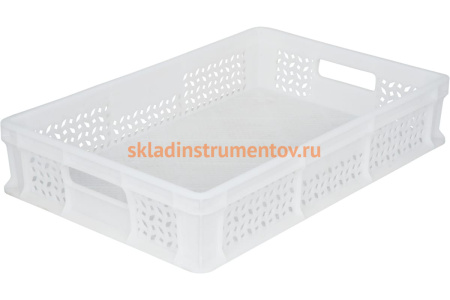 Перфорированный морозостойкий ящик с ручками Тара.ру 600х400х120 мм, белый 16388 Перфорированный морозостойкий ящик с ручками Тара.ру 600х400х120 мм, белый 16388