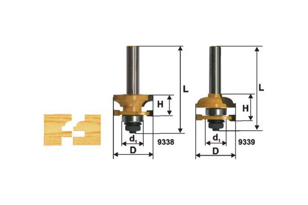 Набор фрез комбинированных рамочных (2 шт; 41.3х23 мм; R 12 мм; хвостовик 12 мм) по дереву Энкор 9341