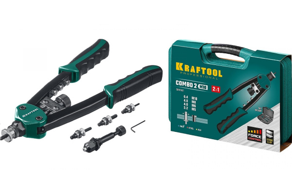 Комбинированный двуручный заклепочник Kraftool Combo2-M10 в кейсе 31181, резьбовые М5-М10, 31181 Комбинированный двуручный заклепочник Kraftool Combo2-M10 в кейсе 31181, резьбовые М5-М10, 31181