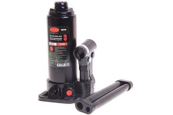 Гидравлический бутылочный домкрат с клапаном ROCKFORCE 3т выс.подъема 194-372мм/6 RF-T90304