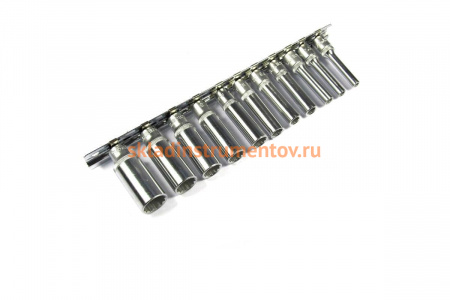 Набор головок 1/4", длинные 12 гранные, дюймовые, на планке,11 шт. FORCE 21110D
