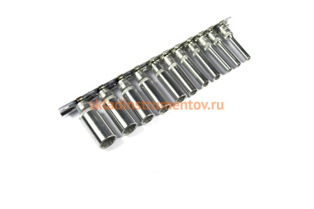 Набор головок 1/4", длинные 12 гранные, дюймовые, на планке,11 шт. FORCE 21110D