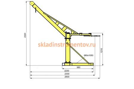 Мини кран OCALIFT г/п 400кг, с поворотной стрелой, вылет 130см, без лебёдки mini-130