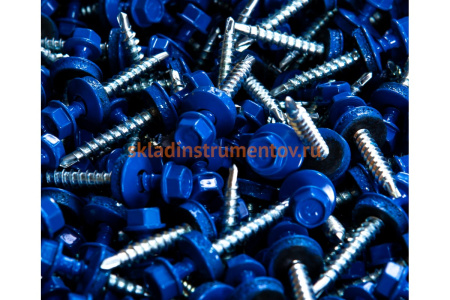 Саморезы для крепления кровельных материалов к деревянной обрешетке Зубр цвет RAL 5005 синий насыщенный, оцинкованный, 4,8x38мм, 1600шт 4-300310-48-038-5005