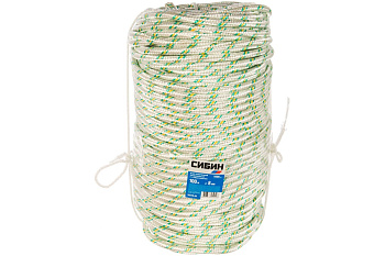 Плетёный капроновый 16-прядный фал с капроновым сердечником, диаметр 8мм, бухта 100м, 1000кгс СИБИН 50220-08 Плетёный капроновый 16-прядный фал с капроновым сердечником, диаметр 8мм, бухта 100м, 1000кгс СИБИН 50220-08