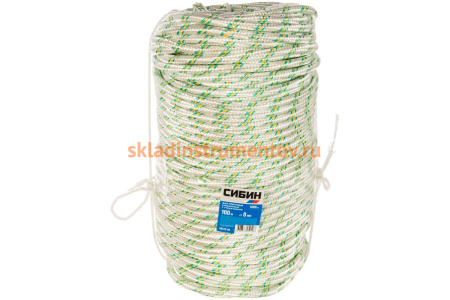 Плетёный капроновый 16-прядный фал с капроновым сердечником, диаметр 8мм, бухта 100м, 1000кгс СИБИН 50220-08 Плетёный капроновый 16-прядный фал с капроновым сердечником, диаметр 8мм, бухта 100м, 1000кгс СИБИН 50220-08