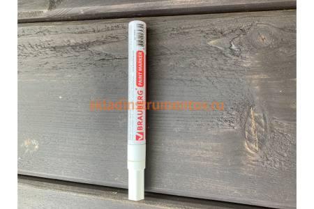 Лаковый маркер-краска BRAUBERG белый, нитро-основа, алюминиевый корпус, 2-4 мм 150878