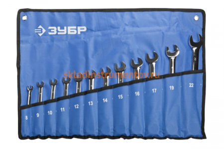Набор комбинированных трещоточных гаечных ключей Cr-V, 8-22мм, 12шт Зубр ПРОФИ 27075-H12
