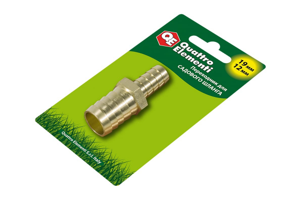 Адаптер соединитель шлангов ёлочка (19 - 12 мм; латунь) QUATTRO ELEMENTI 771-930