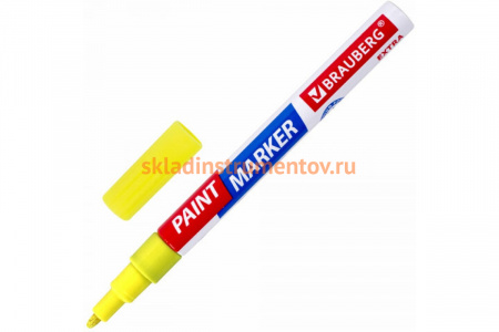 Лаковый маркер-краска BRAUBERG EXTRA paint marker 2 мм, желтый, улучшенная нитро-основа, 151973