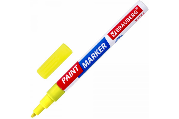 Лаковый маркер-краска BRAUBERG EXTRA paint marker 2 мм, желтый, улучшенная нитро-основа, 151973