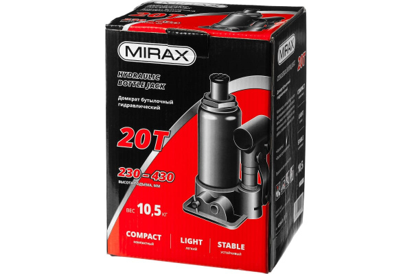 Гидравлический бутылочный домкрат MIRAX 20т 43260-20