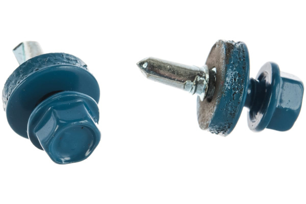 Саморезы Зубр для крепления кровельных материалов к деревянной обрешетке, цвет RAL 5009 небесно-голубой, оцинкованный, 5,5x19мм, 2500шт 4-300310-55-019-5009