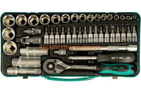 Набор торцевых головок с трещоткой, 1/4"и 3/8", 44 предм, STELS 13575