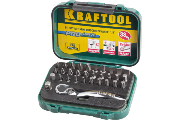 Набор бит с мини трещоткой 1/4" Kraftool EXPERT 33 предмета 26157-H33