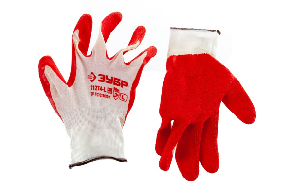 Садовые перчатки Зубр тонкие, с рельефным латексным покрытием, размер 9/L 11274-L