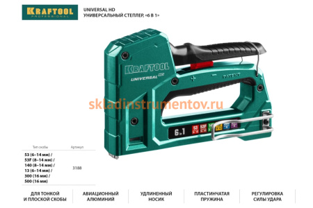 Алюминиевый cтеплер 53 (6-14мм)/140 (8-14мм)/13/ 53F/300/500 KRAFTOOL Universal-HD 3188