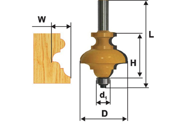Фреза кромочная фигурная мультипрофильная (34,9х25,4х70 мм; хвостовик 8 мм) Энкор 10570