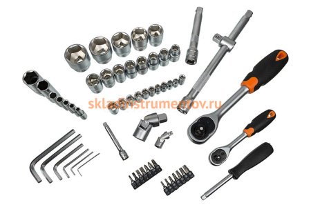 Набор инструментов 1/2, 1/4 дюйма CrV, пластиковый кейс 76 предметов Вихрь 73/6/7/4