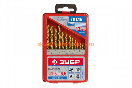 Набор сверл по металлу (13 шт., 1.5-6.5 мм, сталь Р6М5, титановое покрытие, класс А) Зубр 29615-H13_z01