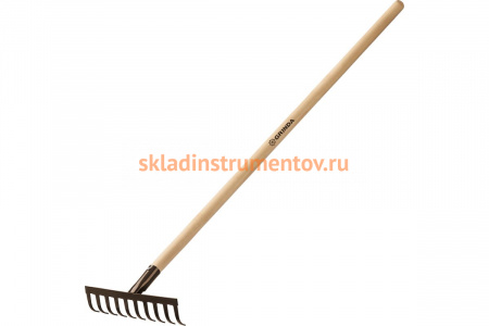 Садовые грабли с деревянным черенком GRINDA 10 прямых зубьев, 260х80х1300 мм 39583-10