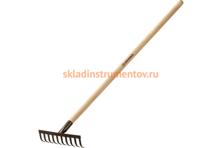 Садовые грабли с деревянным черенком GRINDA 10 прямых зубьев, 260х80х1300 мм 39583-10