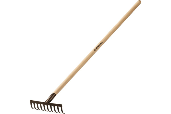 Садовые грабли с деревянным черенком GRINDA 10 прямых зубьев, 260х80х1300 мм 39583-10